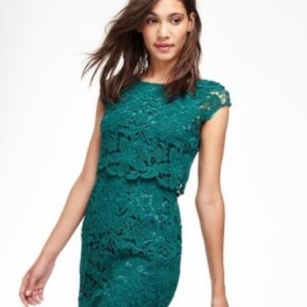 Boden Crochet Lace Floral Sheath Dress with Satin Lining Teal Blue